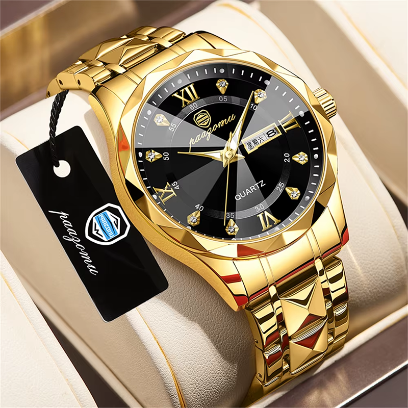 Relógio de quartzo dourado elegante para homem: Dorado y Negro - Zyvnel