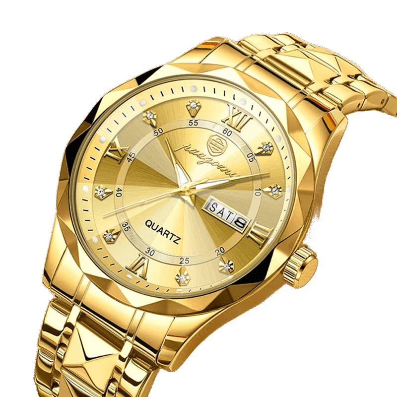 Relógio de quartzo dourado elegante para homem - Zynvel